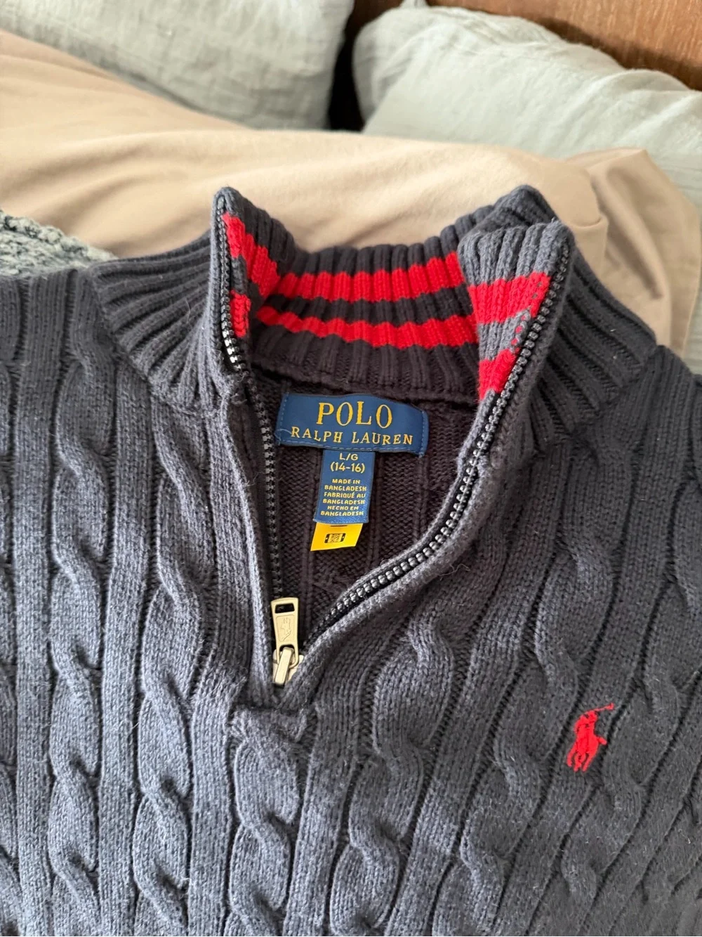 Polo by Ralph Lauren Men’s Navy Cable-Knit Half-Zip Sweater